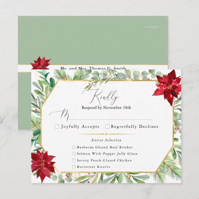 Carte Postale Aquarelle Poinsettia Mariage de vacances RSVP (Devant / Derrière)