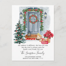 Carte Postale Aquarelle Porte de Noël Faire-part de déménagement