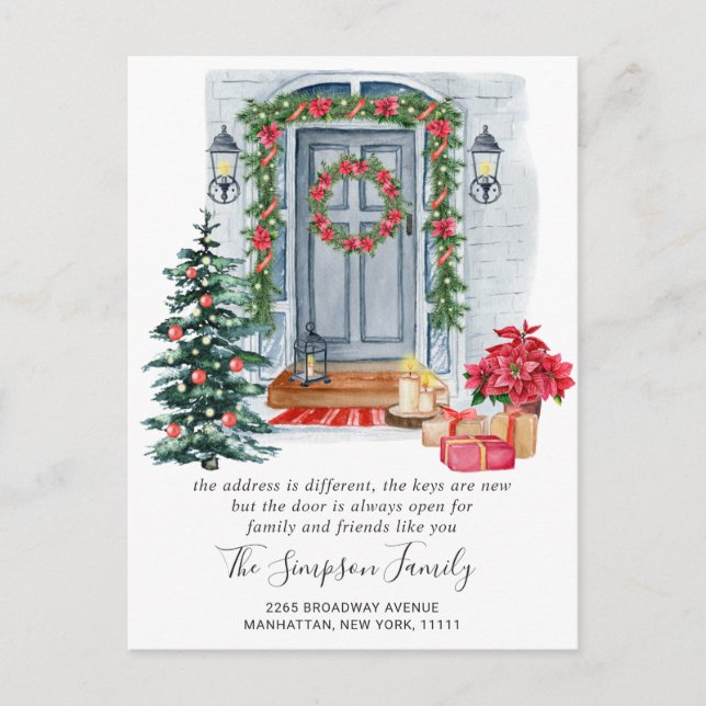 Carte Postale Aquarelle Porte de Noël Faire-part de déménagement (Devant)