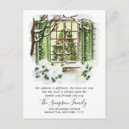 Carte Postale Aquarelle Porte de Noël Faire-part de déménagement
