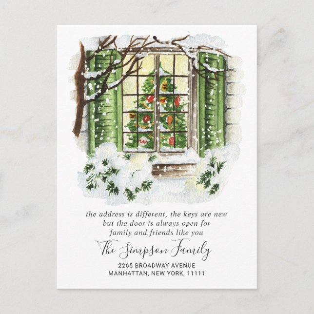 Carte Postale Aquarelle Porte de Noël Faire-part de déménagement (Devant)