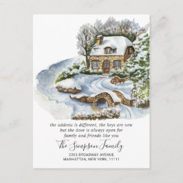Carte Postale Aquarelle Porte de Noël Faire-part de déménagement