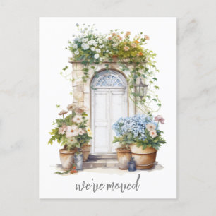 Carte Postale Aquarelle Porte Florale Nous Avons Déménagé Nouvel