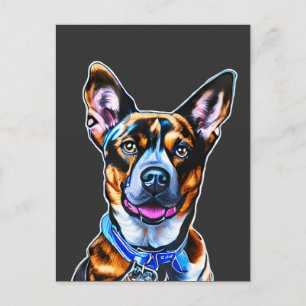 Carte Postale Aquarelle Portrait de chien Peint à la main, Chien
