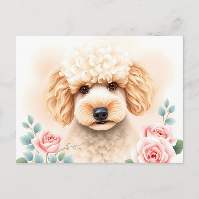 Carte Postale Aquarelle Portrait d'un caniche beige souple (Devant)