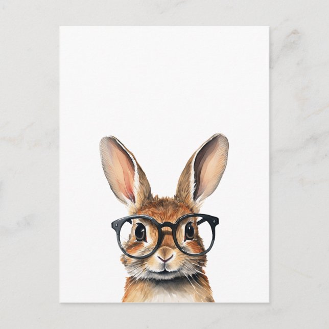Carte Postale Aquarelle Portrait Joli Lapin Avec Verres (Devant)