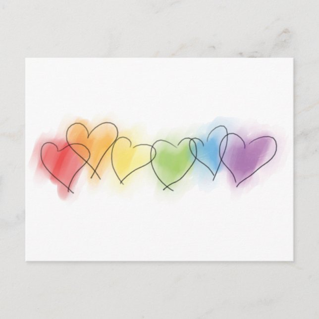 Carte Postale Aquarelle Rainbow Hearts (Devant)