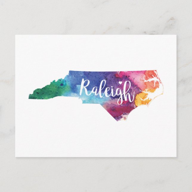 Carte Postale Aquarelle Raleigh, Caroline du Nord (Devant)
