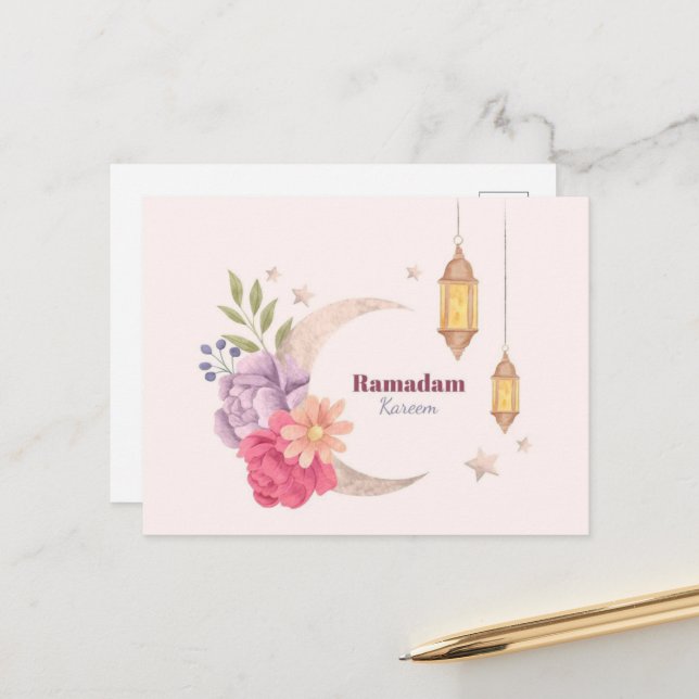 Carte Postale Aquarelle Ramadan Kareem (Devant/Arrière en situation)