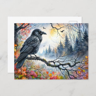 Carte Postale Aquarelle Raven d'automne