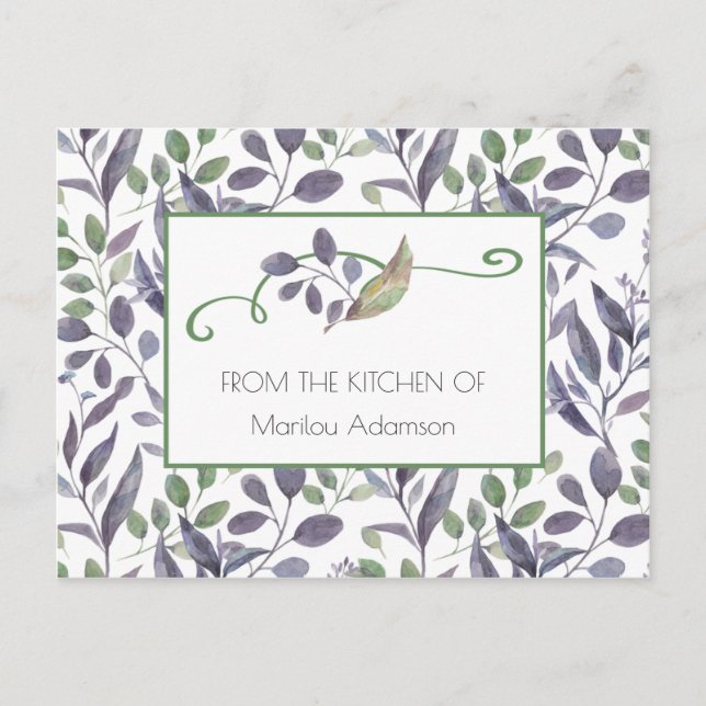Carte Postale Aquarelle Recettes Feuilles pourpre et verte | (Devant)