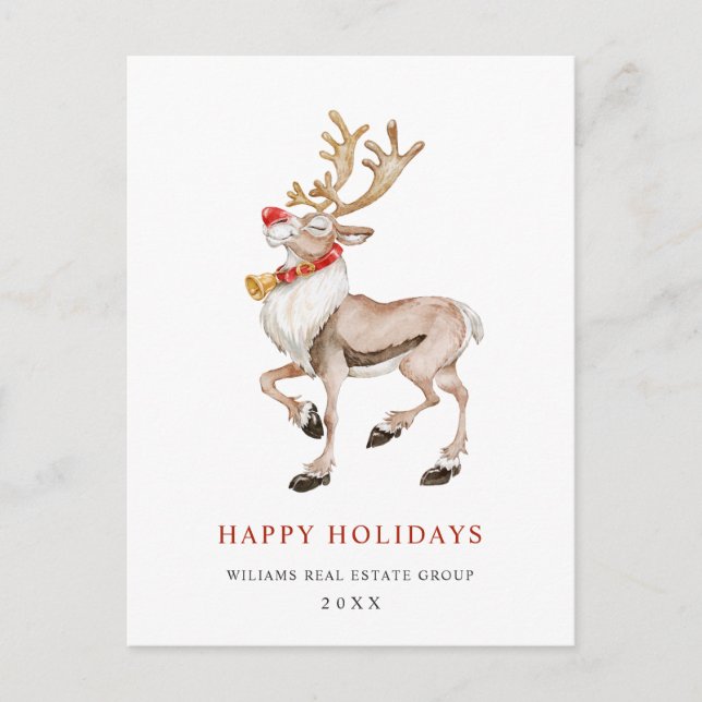 Carte Postale Aquarelle Reindeer Noël Accueil d'entreprise (Devant)