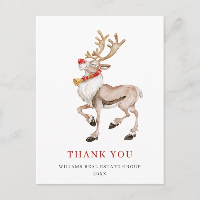 Carte Postale Aquarelle Reindeer Noël Merci de vacances (Devant)