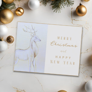 Carte Postale Aquarelle Renne de Noël Argent Nouvel An