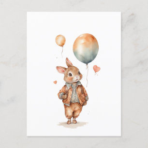 Carte Postale Aquarelle rétro Petit garçon lapin avec ballons