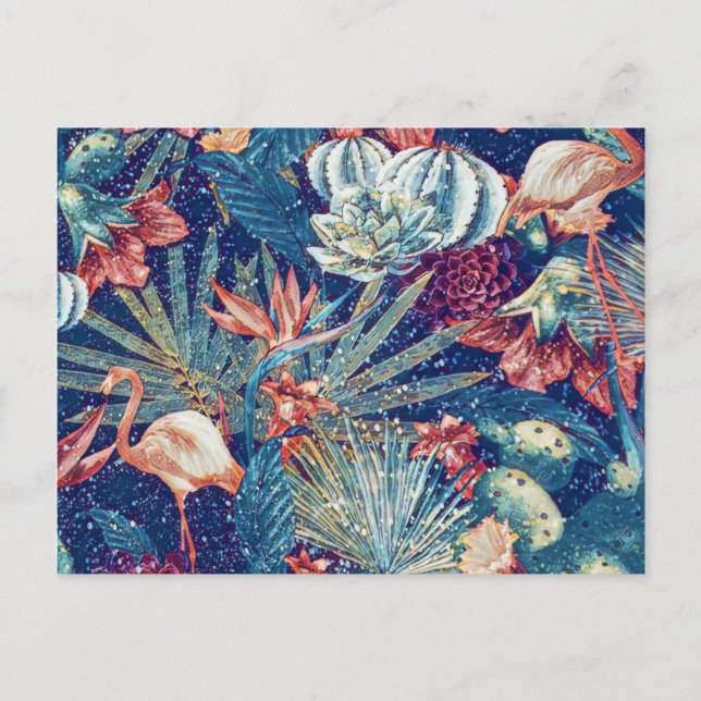 Carte Postale Aquarelle Retro Snowy Flamant rose Tropical Paradi (Devant)
