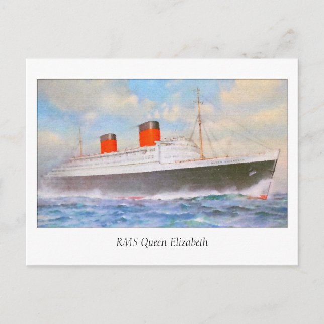Carte Postale Aquarelle RMS Reine Elizabeth (Devant)