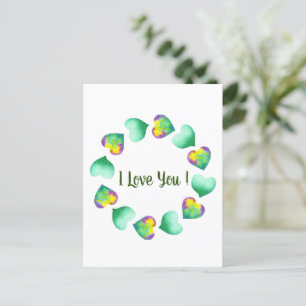 Carte Postale Aquarelle romantique Cute Vert Saint Valentin