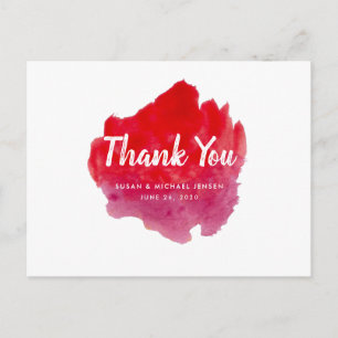 Carte Postale Aquarelle romantique Merci Mariage rouge