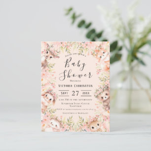 Carte Postale Aquarelle rose Animaux Baby shower budgétaire