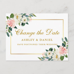 Carte Postale Aquarelle Rose Blanc Floral Or Changer La Date