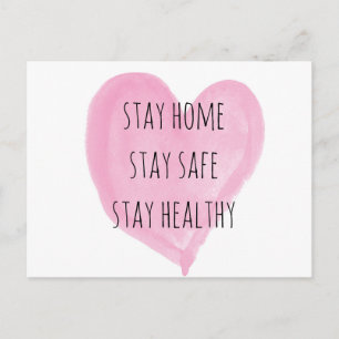 Carte Postale Aquarelle rose Coeur Restez en santé