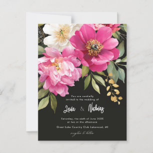 Carte Postale Aquarelle rose et blanc Peony Mariage floral