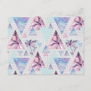 Carte Postale Aquarelle rose et bleu Motif de palmier