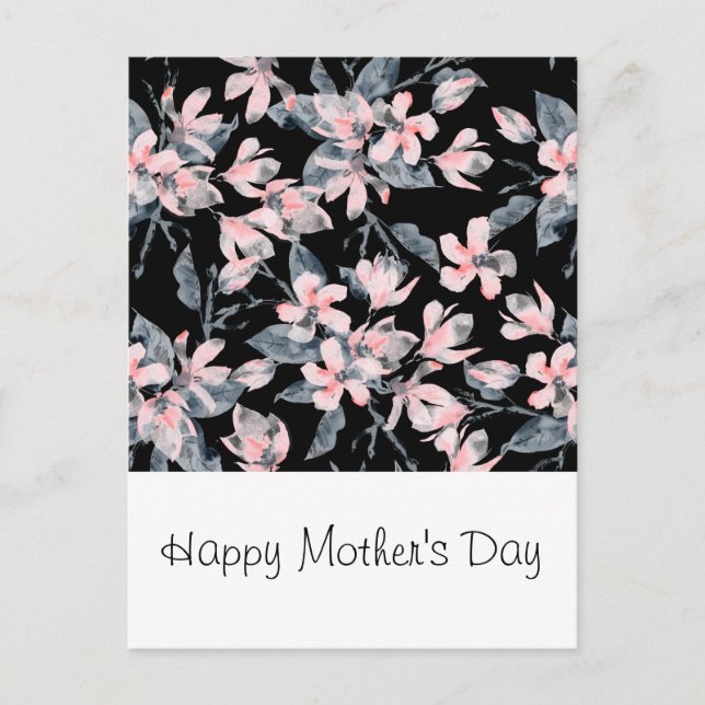 Carte Postale Aquarelle rose et gris Floral Motif Fête des Mères (Devant)
