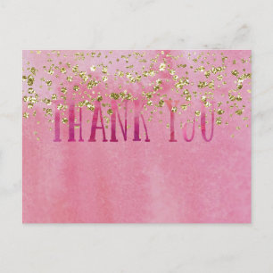 Carte Postale Aquarelle rose et jolie avec étincelle dorée