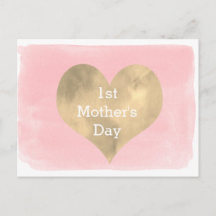 Carte Postale Aquarelle rose et or 1ère fête des mères
