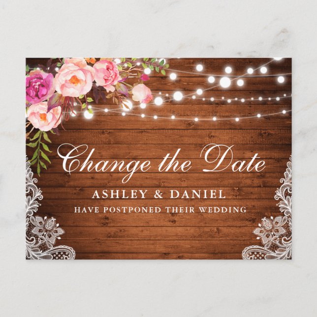Carte Postale Aquarelle Rose Floral Bois Change La Date (Devant)
