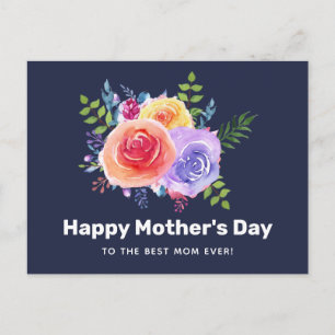 Carte Postale Aquarelle Rose Floral Bouquet Fête des Mères