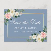 Aquarelle rose Floral Dusty Blue Enregistrer la da