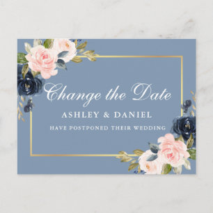 Carte Postale Aquarelle rose Floral Dusty Blue Modifier La Date
