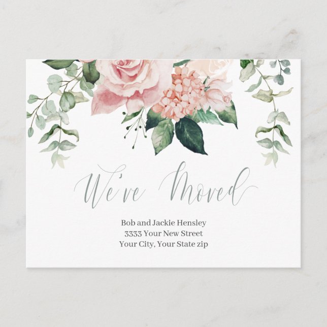 Carte Postale Aquarelle rose floral Nous avons déplacé Faire-par (Devant)