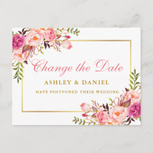 Carte Postale Aquarelle rose Floral Or Changer La Date