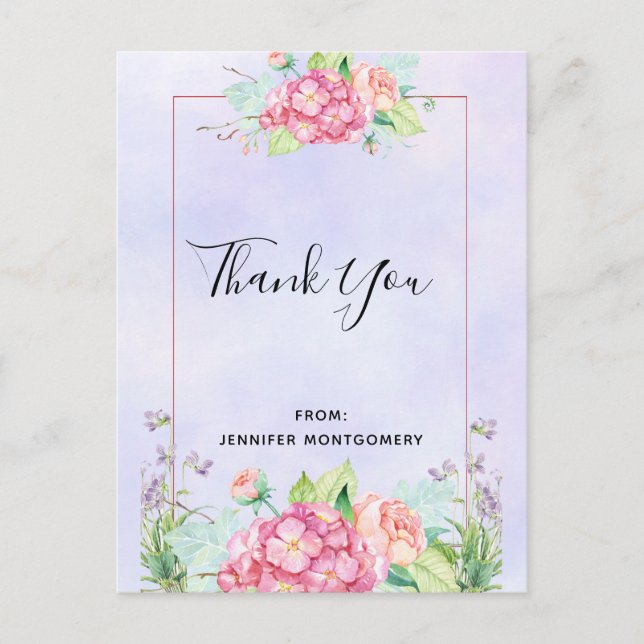 Carte Postale Aquarelle rose moderne Bouquet de fleurs Merci (Devant)