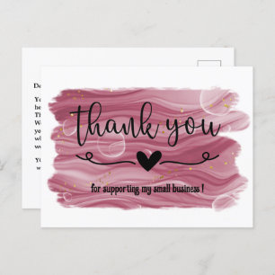 Carte Postale Aquarelle Rose or rose Merci
