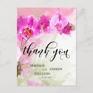 Carte Postale Aquarelle rose orchidée Merci à éclaboussure