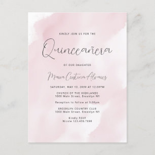 Carte Postale Aquarelle rose pâle 15e anniversaire Quinceañera i