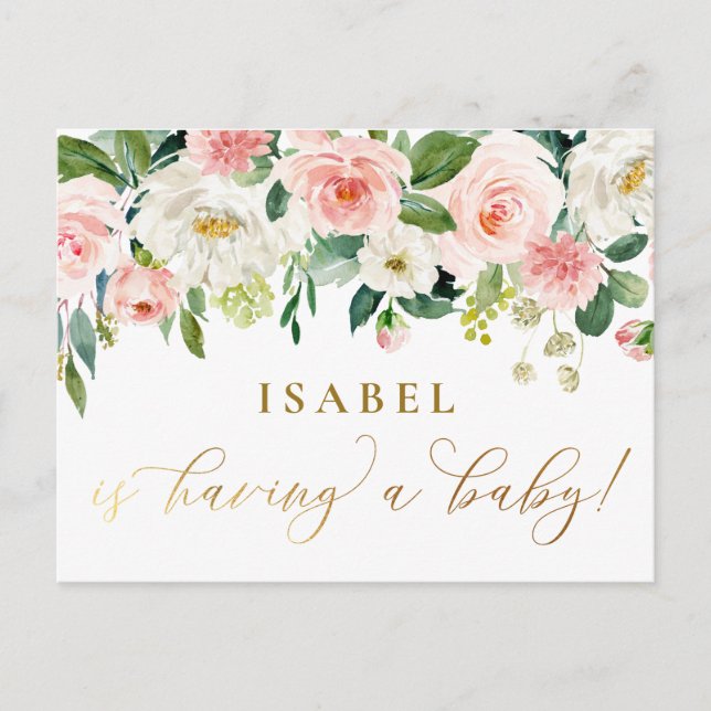 Carte Postale Aquarelle rose pâle Baby shower agricole Floral (Devant)