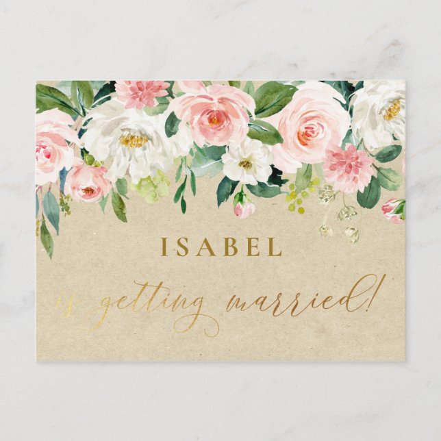 Carte Postale Aquarelle rose pâle Fête des mariées Florale & Kra (Devant)