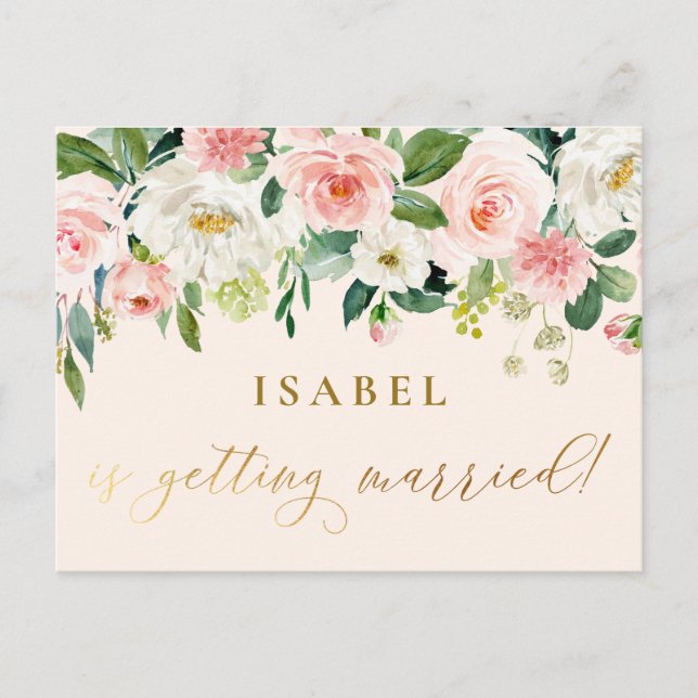 Carte Postale Aquarelle rose pâle Floral Giral Fête des mariées (Devant)