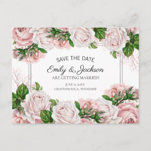 Carte Postale Aquarelle rose pâle Mariage floral Enregistrer la 