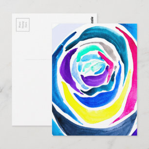 Carte Postale Aquarelle rose pop art bleu