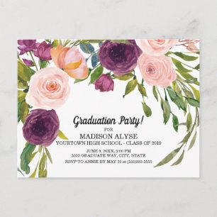 Carte Postale Aquarelle rose pourpre Floral Blanc Graduation