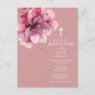 Carte Postale Aquarelle Rose poussiéreuse Baptême floral Invitat