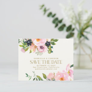 Carte Postale Aquarelle rose rustique florale Enregistrer la dat