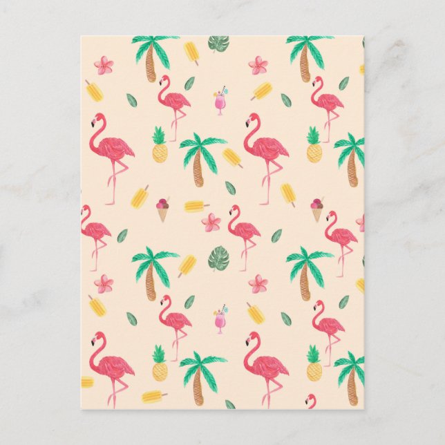 Carte Postale Aquarelle rose tendance tropical flamingo floral (Devant)
